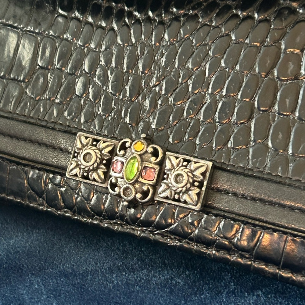 Brighton Black Croc-Embossed Clutch with Jewel Accent - Picture 2 of 6